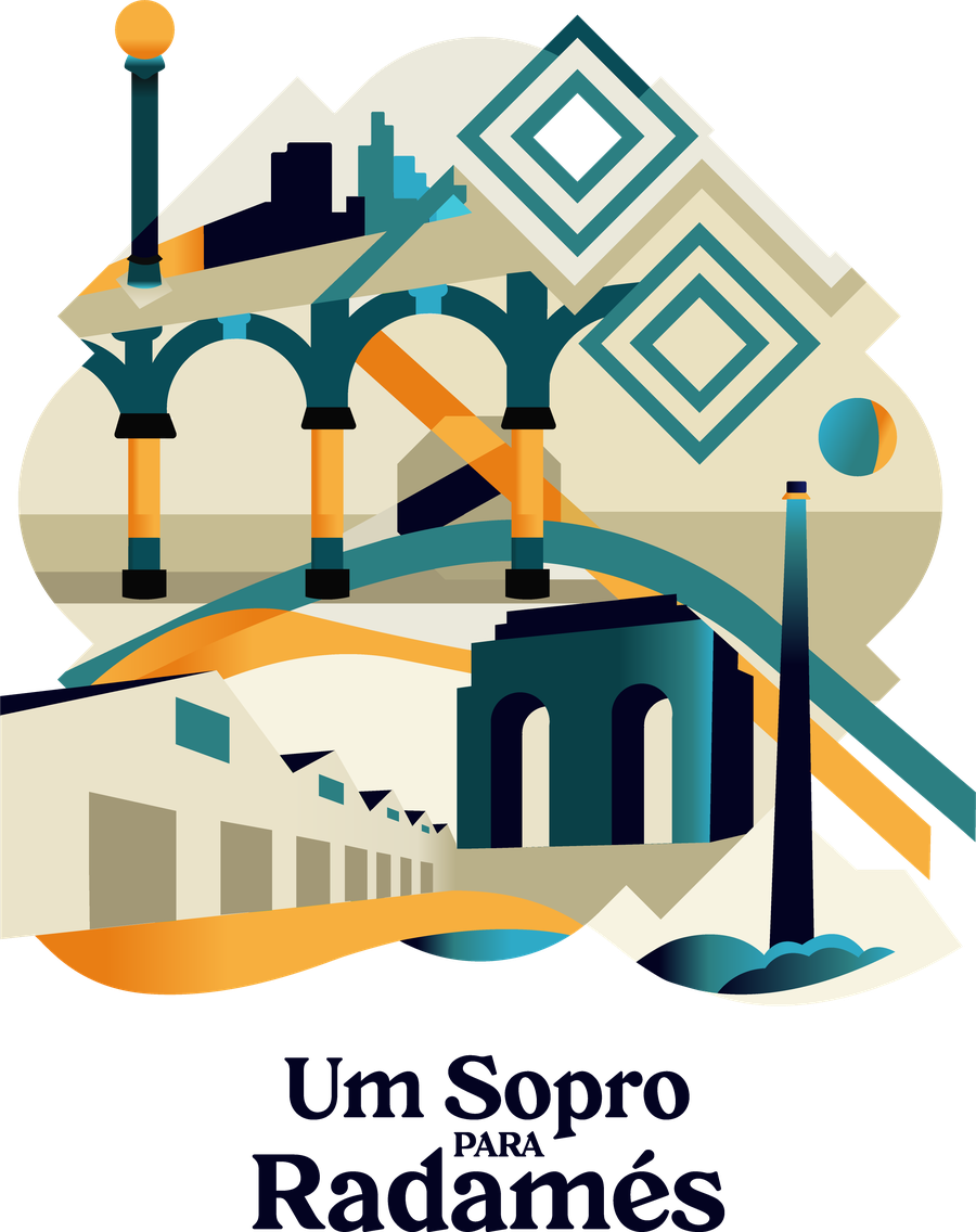 Logotipo ilustrado do espetáculo Um Sopro para Radamés